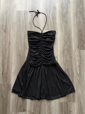 Vintage Nade in USA Mariposa Halter Black Ruched Dress